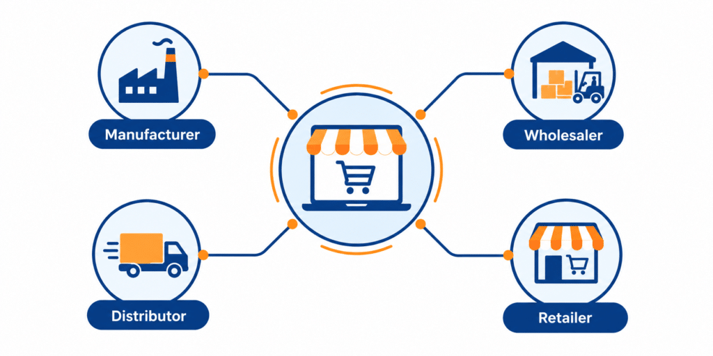 How a B2B marketplace connects manufacturers, wholesalers, distributors and retailers